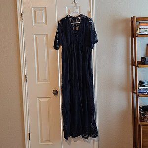 PinkBlush Blue Lace Mesh Overlay Maternity Maxi Dress